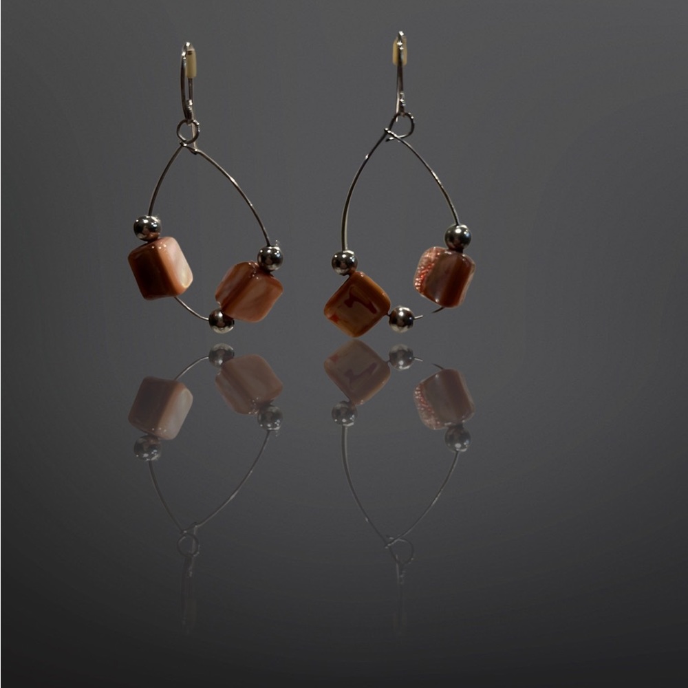 Polished Quartz & Silver Bead Earrings